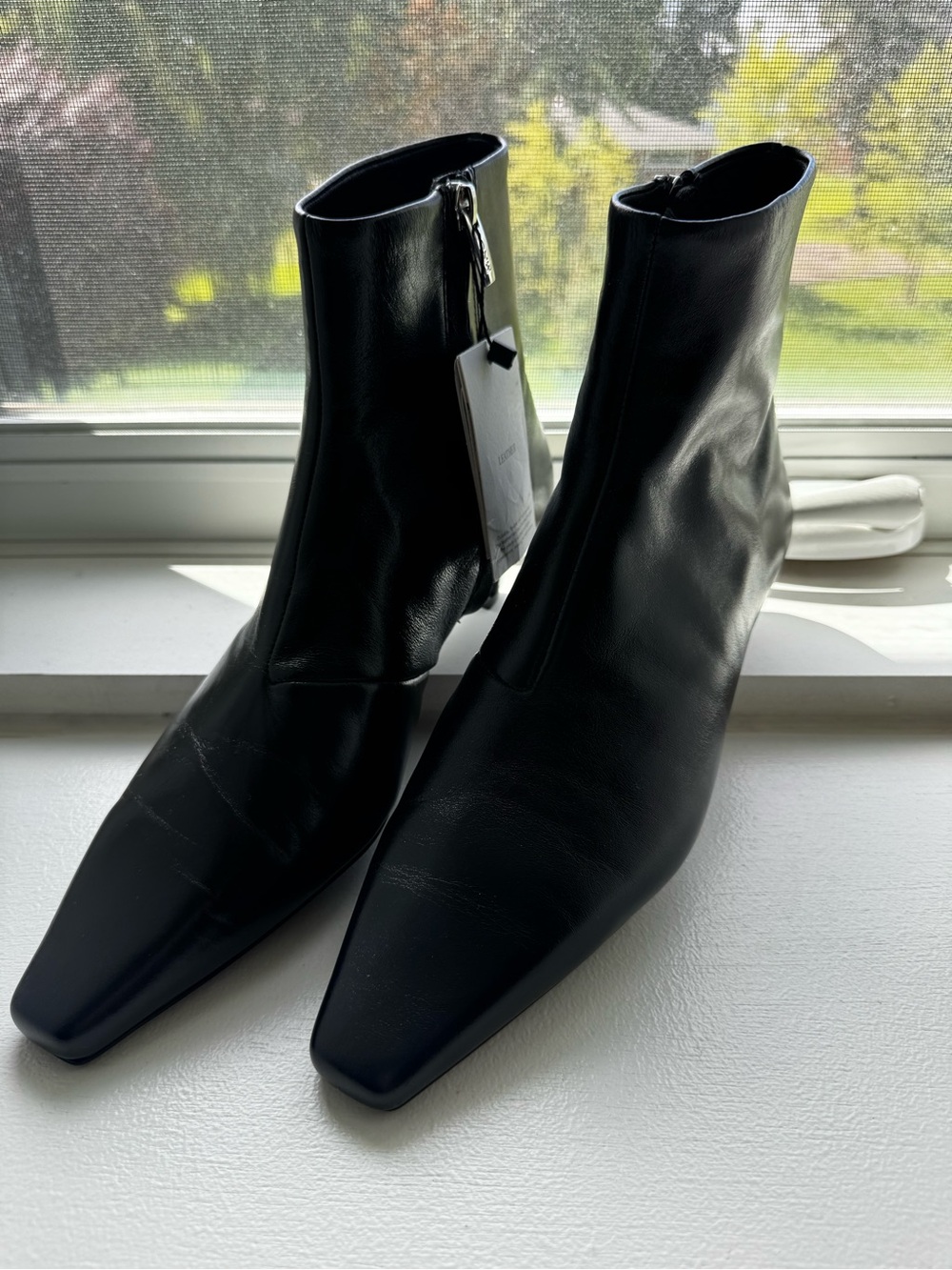 Mango Black Leather Ankle Boots - Women's Zip Booties